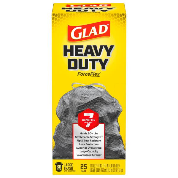Glad ForceFlex Large Drawstring Trash Bags, 30 Gal Black Trash Bags, Bonus 20% More
