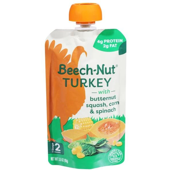 Beech-Nut Turkey Stage 2 Baby Food, Turkey Butternut Squash Corn & Spinach, Puree Meat Baby Food Pouch, 3.5 oz Pouch
