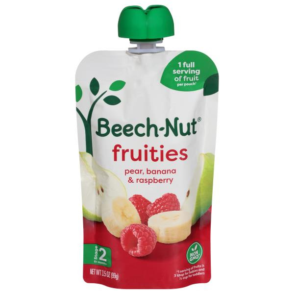 Beech-Nut Fruities Stage 2 Baby Food, Pear Banana & Raspberries, 3.5 oz Pouch