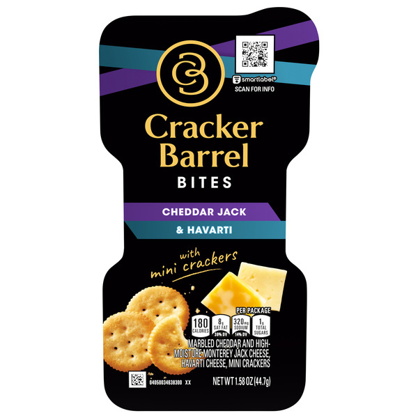 Cracker Barrel Bites Cheddar Jack, Havarti with Mini Crackers 1.58 oz. Tray