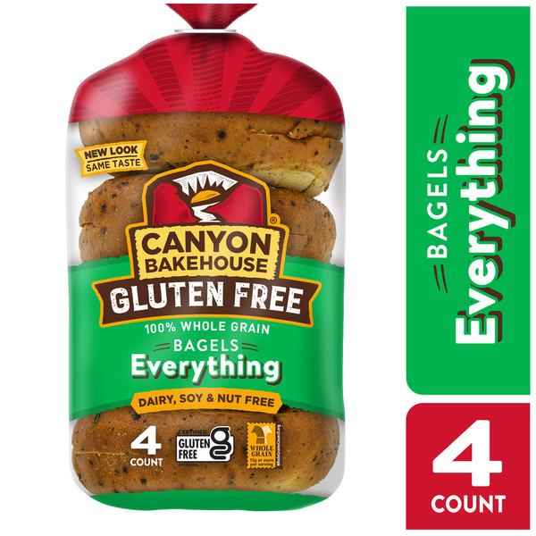 Canyon Bakehouse Everything Bagels, Gluten Free Bagels, 100% Whole Grain, Frozen, 4 Count