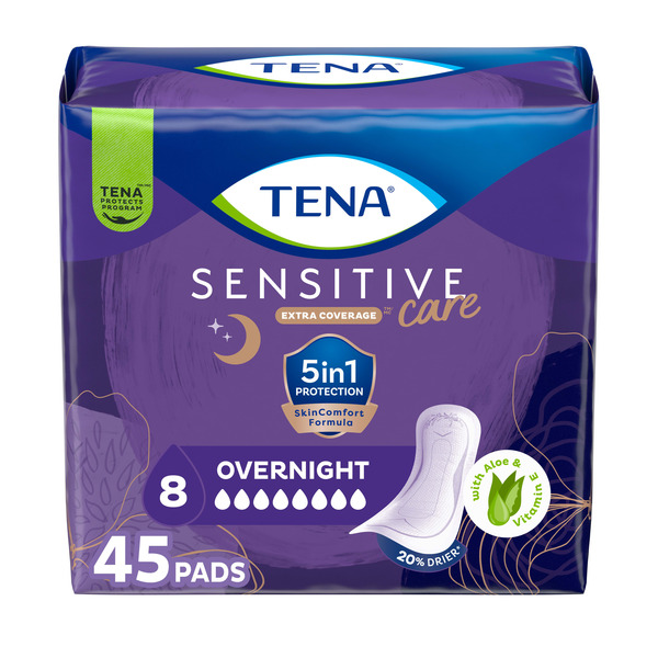 TENA Intimates Sensitive Care Extra Coverage Overnight Incontinence Pads, 45 Count