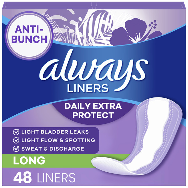 Always Daily Extra Protect Liners, Long Length, Unscented Panty Liners