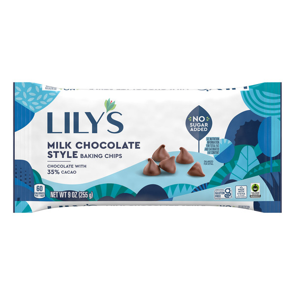 LILY'S Milk Chocolate Style No Sugar Added, Baking Chips Bag, 9 oz