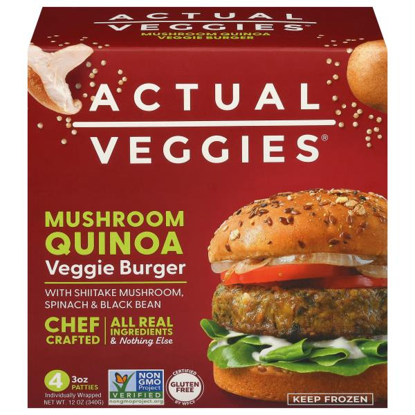 Actual Veggies Mushroom Quinoa Veggie Burger with Shiitake Mushroom, Spinach & Black Bean