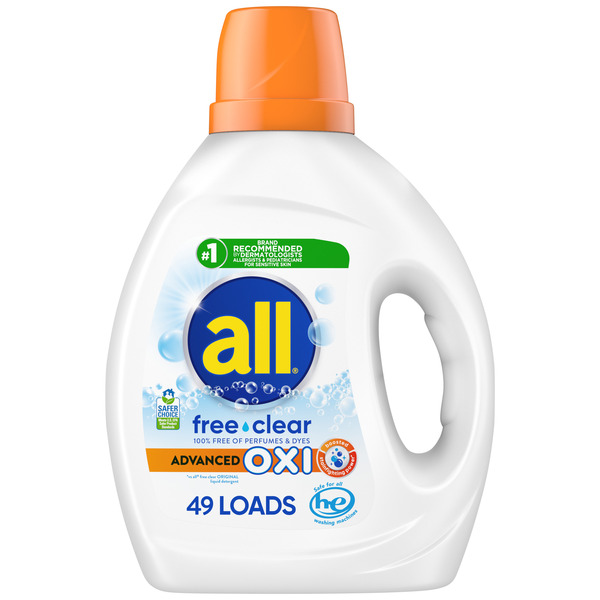 All Liquid Laundry Detergent, Free Clear, OXI, 73 fl oz, 49 Loads