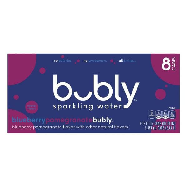bubly Sparkling Water Blueberry Pomegranate 12 Fl Oz 8 Count