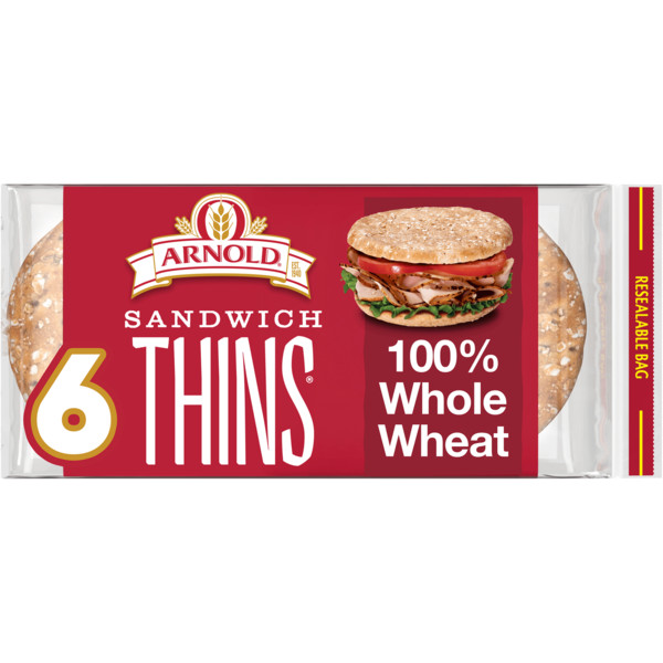 Arnold Sandwich Thins, 6 count, Whole Wheat Pre-sliced Rolls