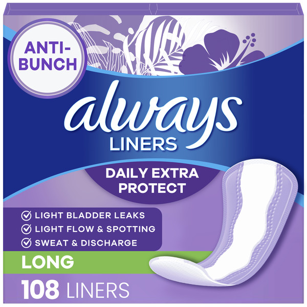Always Daily Extra Protect Liners, Long Length, Unscented Panty Liners