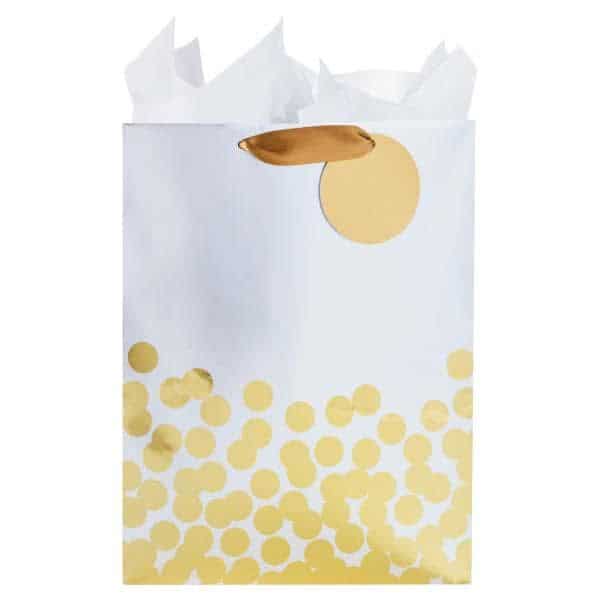 Hallmark Large Gift Bag with Tissue Paper, Gold Foil Dots (#51) (Engagements, Bridal Showers, Weddings, All Occasion)