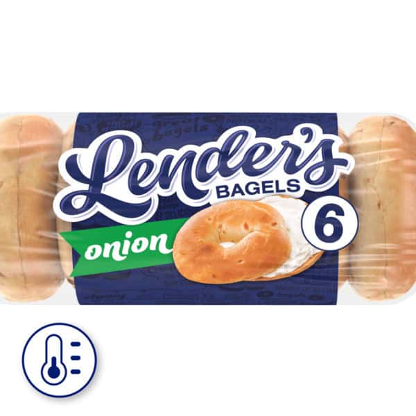 Lender's 6 count, Onion Pre-sliced Bagels , Refrigerated