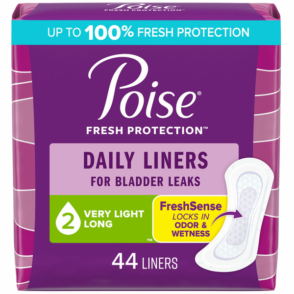Poise Daily Incontinence Liners, 2 Drop Very Light Absorbency, Long
