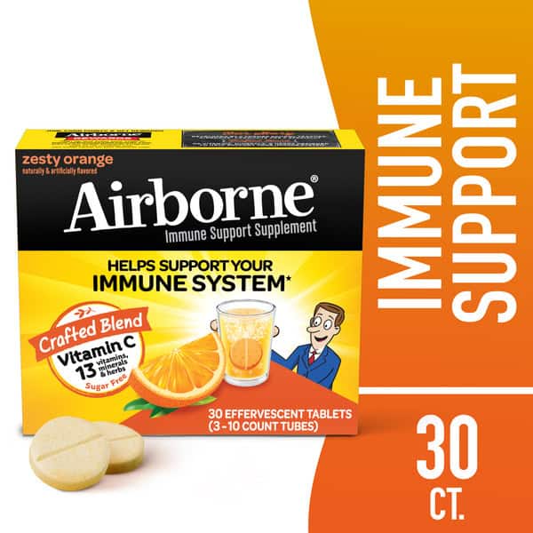 Airborne Zesty Orange Effervescent Tablets - 1000mg Vitamin C - Immune Support Supplement