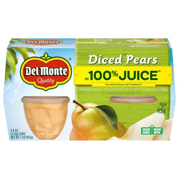 Del Monte Diced Bartlett Pears in Light Syrup Fruit Cups