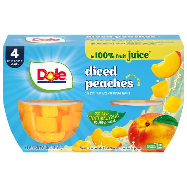 Dole Diced Peaches, in 100% Fruit Juice with Natural Flavors, Yellow Cling