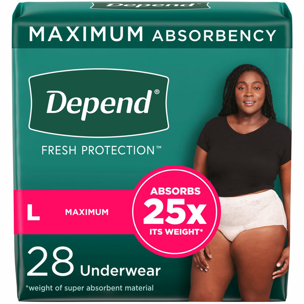 Depend Fresh Protection Women's Adult Incontinence Underwear, L, Blush