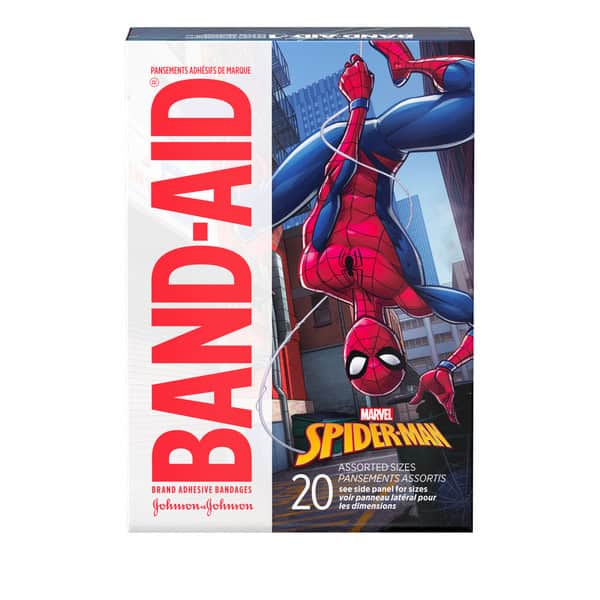 BAND-AID Adhesive Bandages for Minor Cuts and Scrapes, Featuring Marvel Spiderman for Kids, Assorted Sizes 20 ct