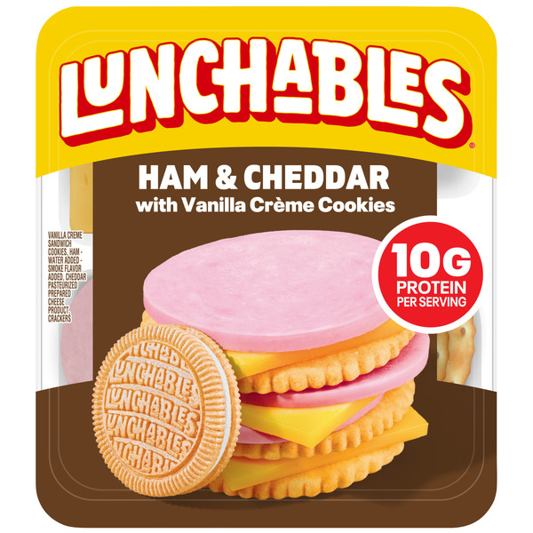 Lunchables Ham & Cheddar Cheese Cracker Stackers Snack Kit Kids Lunch with Vanilla Cookies