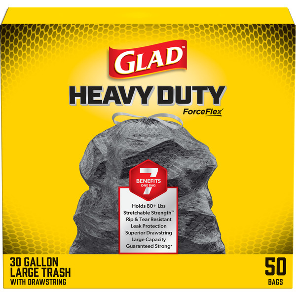 Glad ForceFlex Heavy Duty Large Drawstring Black Trash Bags, 30 gallon