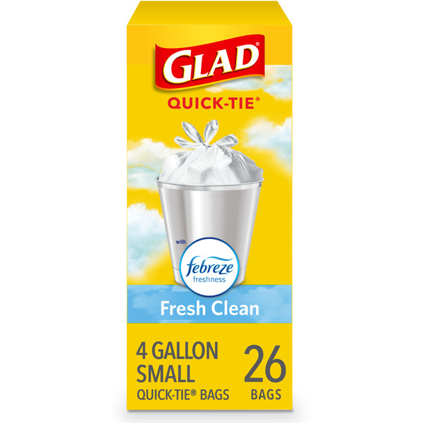 Glad Small Trash Bags, OdorShield White Trash Bag, Febreze Fresh Clean, 4 gallon