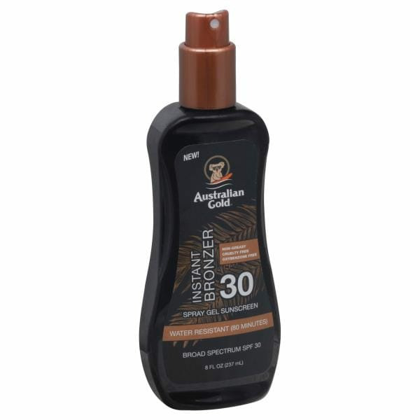 Australian Gold Sunscreen, with Instant Bronzer, Spray Gel, Broad Spectrum SPF 30
