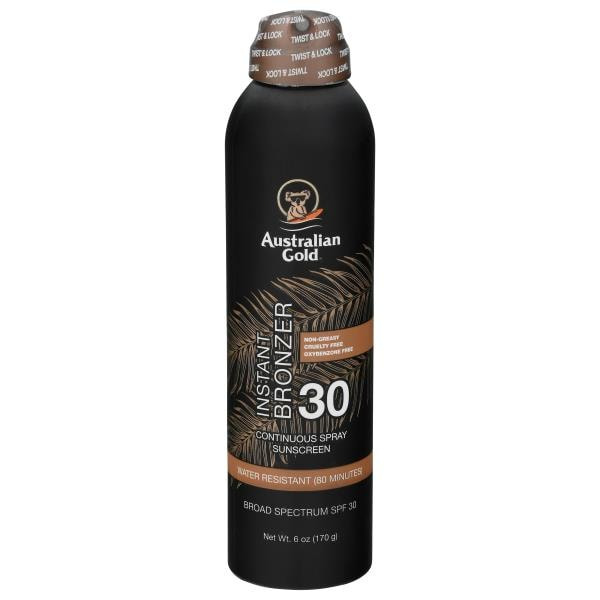 Australian Gold Sunscreen, Continuous Spray, with Instant Bronzer, SPF 30