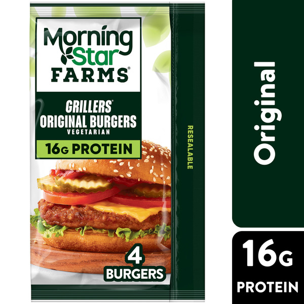 Morning Star Farms Grillers Original Veggie Burgers, Vegetarian Meat, 4 Count