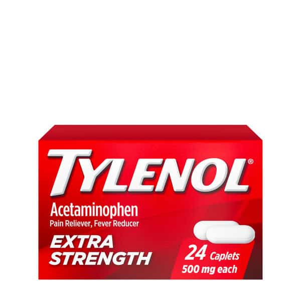 TYLENOL Extra Strength Caplets with 500 mg Acetaminophen, Pain Reliever & Fever Reducer, Acetaminophen For Minor Arthritis Pain, Headache, Backache & Menstrual Pain Relief, 24 Ct