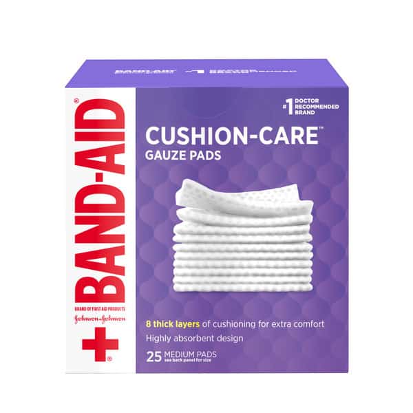 BAND-AID Cushion Care Sterile Gauze Pads for Protection of Minor Cut, Scrapes & Burns, Non-Adhesive & Wound Care Dressing Pads, Medium Size, 3 inches x 3 inches, 25 ct