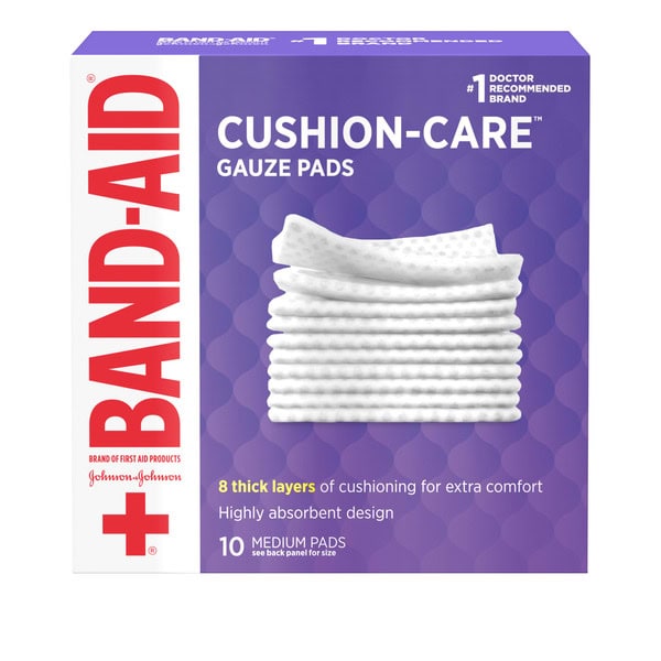 BAND-AID Cushion Care Sterile Gauze Pads for Protection of Minor Cut, Scrapes & Burns, Non-Adhesive & Wound Care Dressing Pads, Medium Size, 3 inches x 3 inches, 10 ct