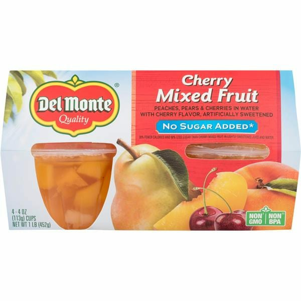 Del Monte Cherry Mixed Fruit Plastic Fruit Cups with No Sugar Added Plastic Fruit Cup Snacks