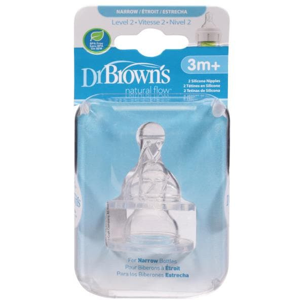 Dr. Brown’s Natural Flow Silicone Nipples, Narrow, Level 2 (3 Months+)