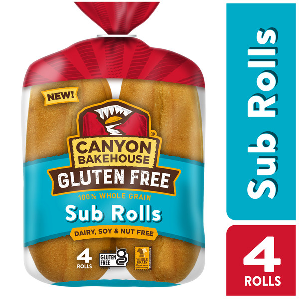 Canyon Bakehouse Gluten Free Sub Rolls, 100% Whole Grain Sub Rolls, Frozen, 4 Count