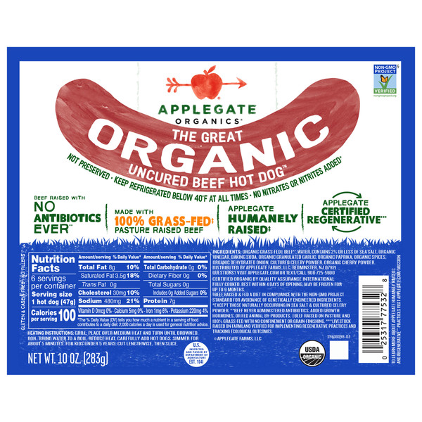 Applegate Great Organic Beef Hot Dog Uncured