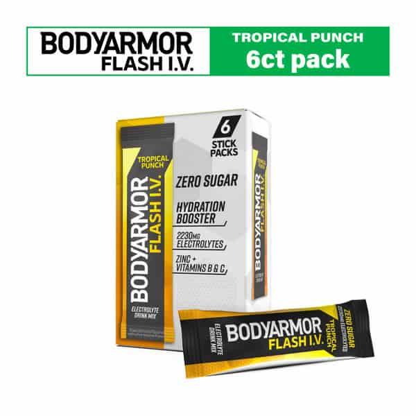 BODYARMOR Flash I.V. Sticks Tropical Punch Zero Sugar Electrolyte Powder Mix Pouches