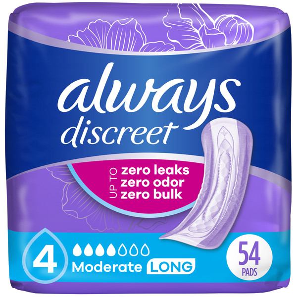 Always Discreet Discreet Pads, Moderate Absorbency, Long Length