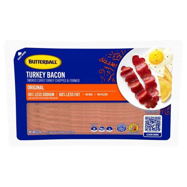 Butterball Bacon, Turkey, Smoked Cured Dark & White