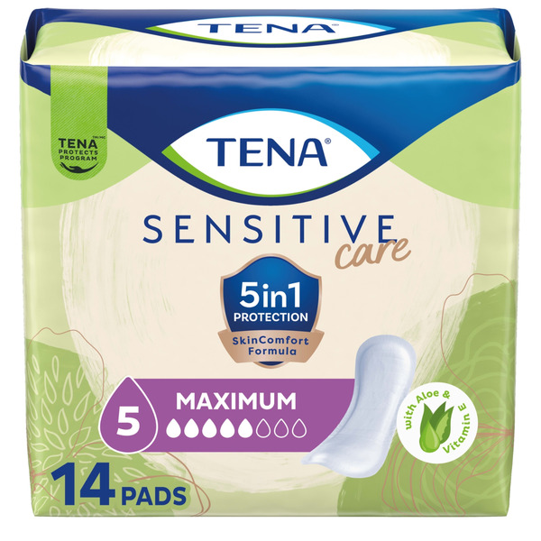 TENA Intimates Sensitive Care Maximum Absorbency Incontinence Pad for Women, Regular Length, 14 Count