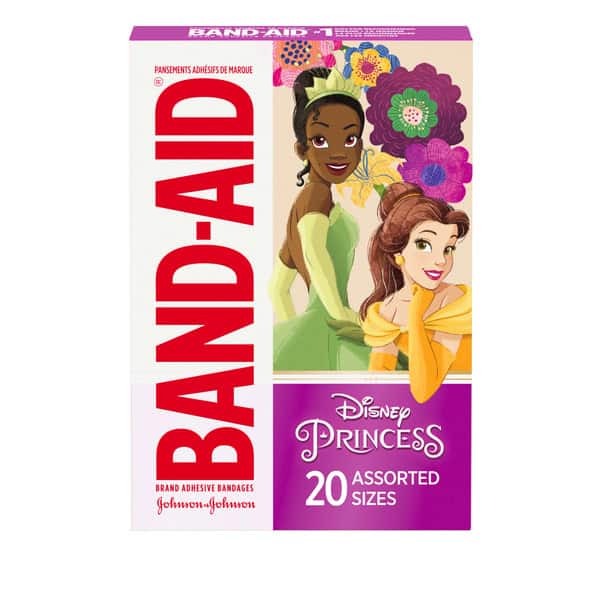 BAND-AID Adhesive Bandages for Minor Cuts & Scrapes, Wound Care Featuring Disney Princess Characters, Fun Bandages for Kids and Toddlers, Assorted Sizes, 20 Count