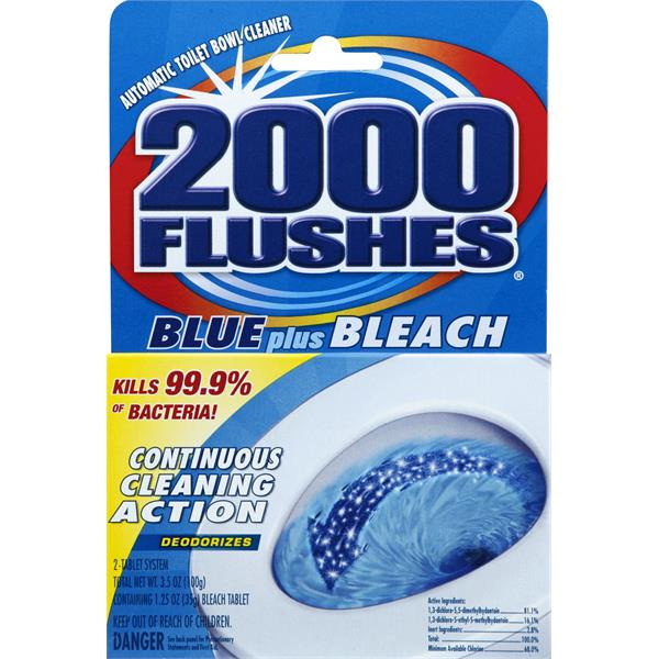 2000 Flushes Toilet Bowl Cleaner, Automatic, Blue Plus Bleach, Twin Pack