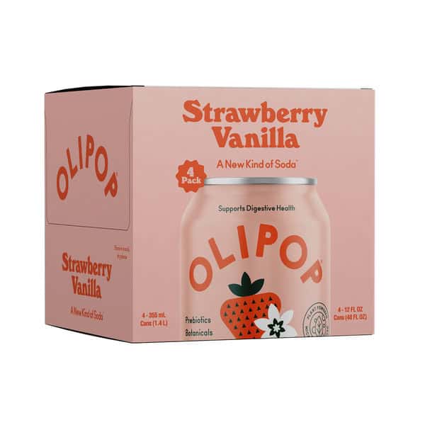 OLIPOP Prebiotic Soda, Strawberry Vanilla, Shelf Stable
