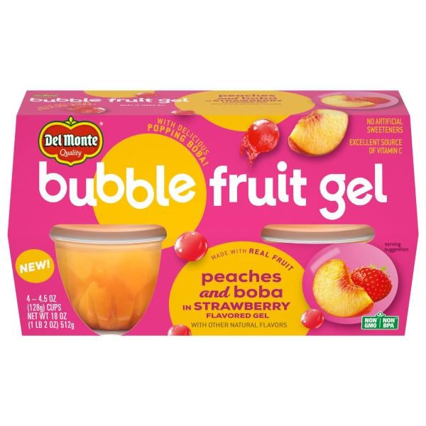Del Monte Bubble Fruit Peaches in Strawberry Gel Fruit Cup Snacks