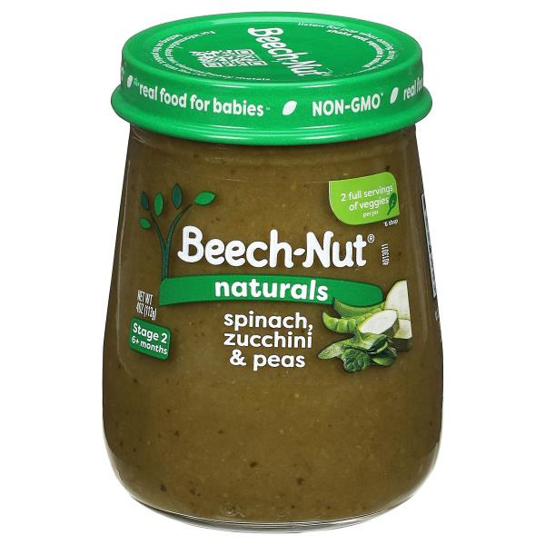 Beech-Nut Naturals Stage 2 Baby Food, Spinach Zucchini & Peas, 4 oz Jar