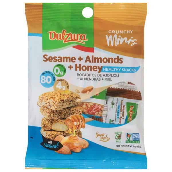 Dulzura Borincana Healthy Snacks, Sesame + Almonds + Honey, Crunchy Minis