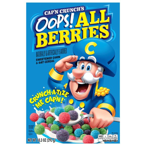 Cap'N Crunch Cereal, Sweetened Corn & Oat, Oops! All Berries