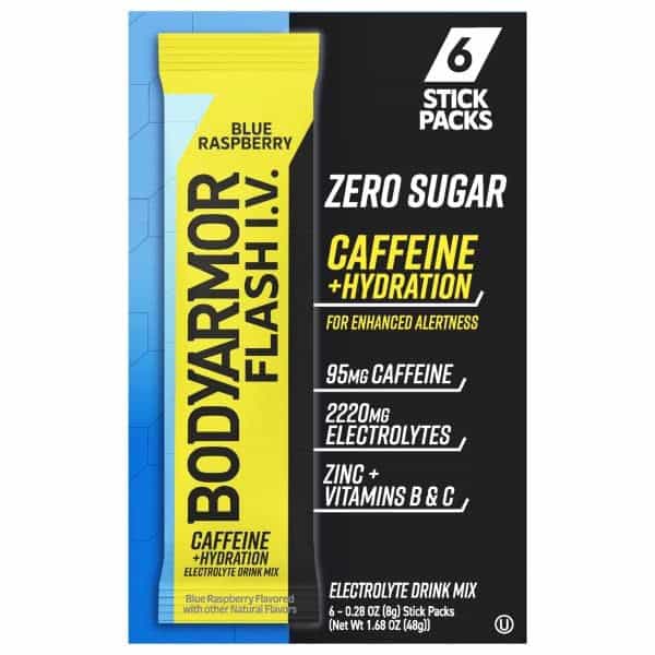 BODYARMOR Flash I.V. Sticks Blue Raspberry Zero Sugar Electrolyte Powder Mix Pouches