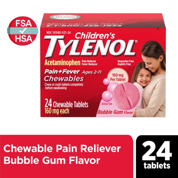 TYLENOL Chewables, 160 Mg Acetaminophen, Bubble Gum