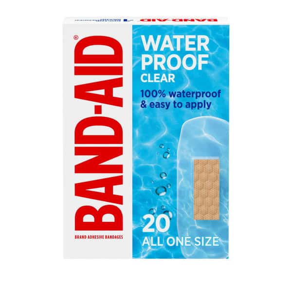 BAND-AID Clear Waterproof Adhesive Bandages, Sterile First-Aid Bandages for Minor Wounds, Cuts & Scrapes, Clear Bandages with a Quilt-Aid Pad to Cushion Wounds, One Size, 20 ct