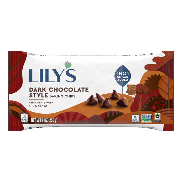 LILY'S Dark Chocolate Style No Sugar Added, Baking Chips Bag, 9 oz