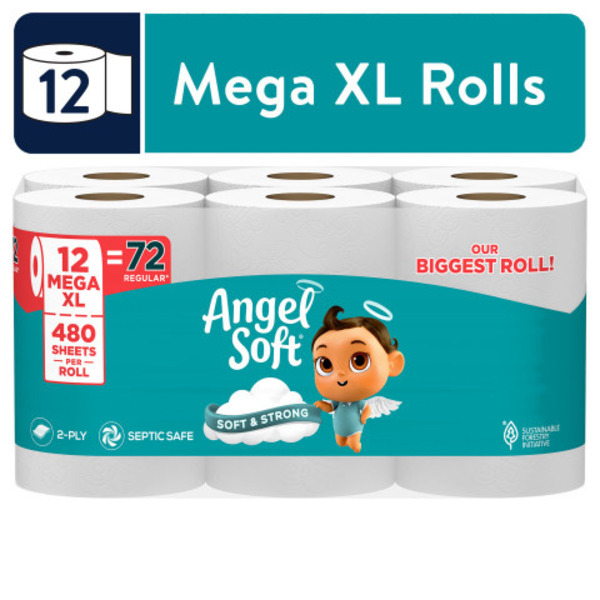 ANGEL SOFT TOILET PAPER, 12 MEGA XL ROLLS